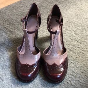 Nine West Pink & Maroon T-Strap Heel, Size 8, 3 inch